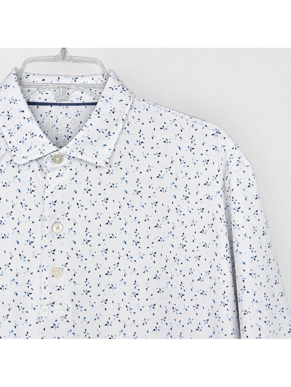 johnnie-O Thames Polo Mens XXL White Blue Floral Performance Golf UPF 50 Stretch